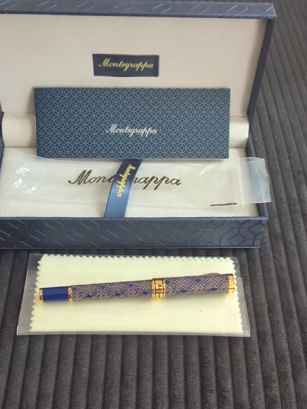 Montegrappa Luxury Blue Patterned Rollerball with Gold Trim